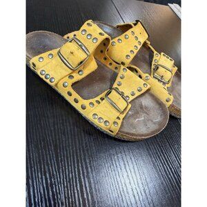 Bosabo Paris Studded Leather Sandals 41 Yellow Suede Cork Footbed Boho Buckle